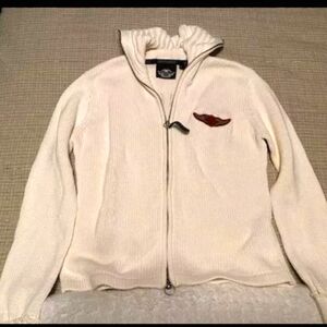 Women's Harley Davidson White Zip-Up Sweater with Embroidery and Patch Accents